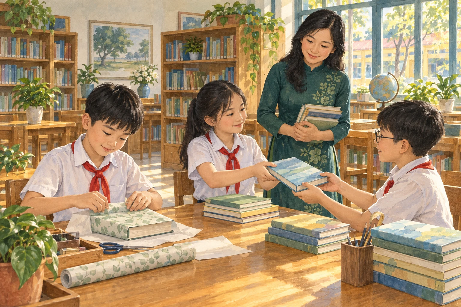 Tranh minh họa không gian câu chuyện; trả lời dựa vào bài đọc.