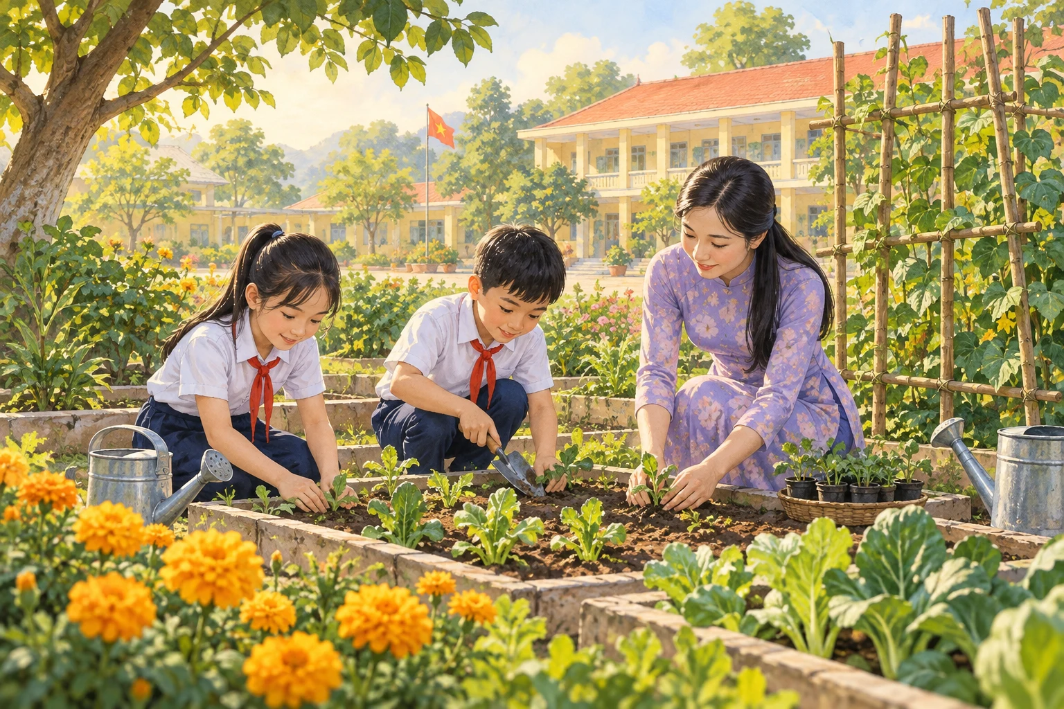 Tranh minh họa không gian câu chuyện; trả lời dựa vào bài đọc.